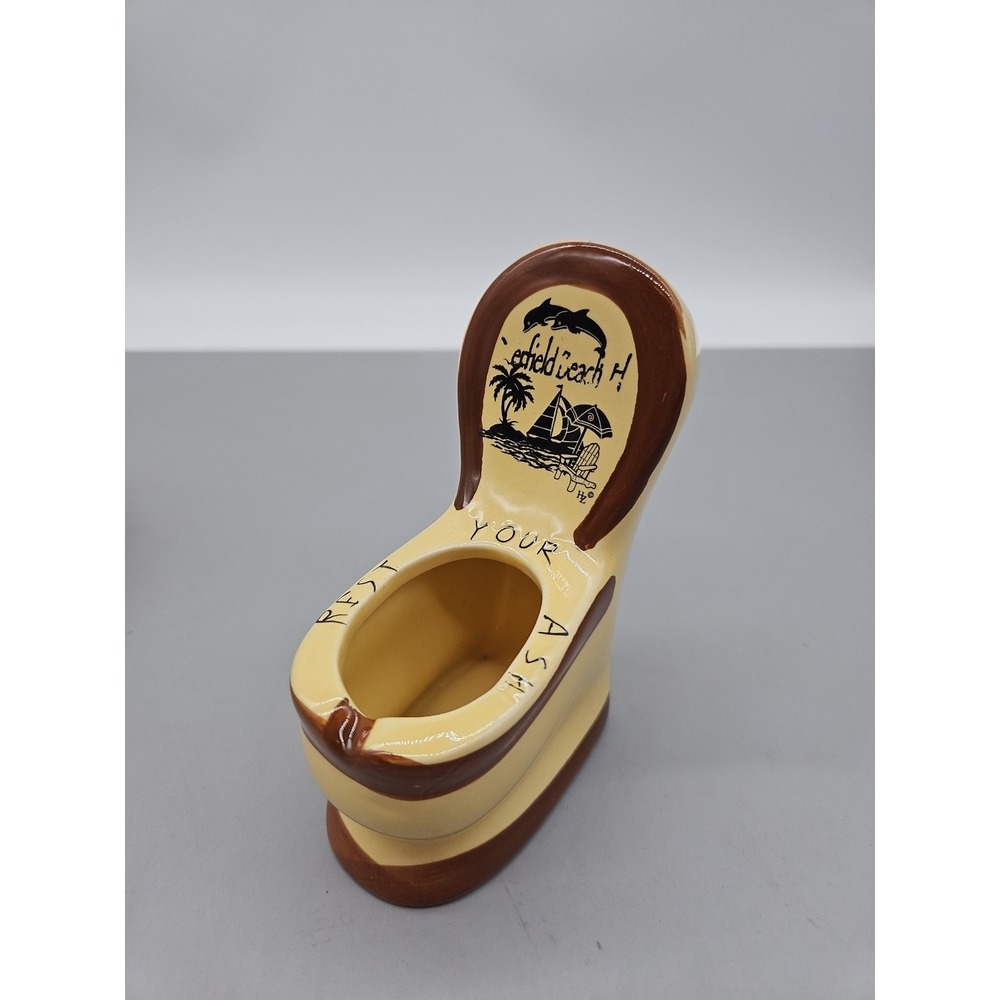 Vintage Florida Souvenir Ashtray Novelty Toilet Humor Porcelain Yellow Retro